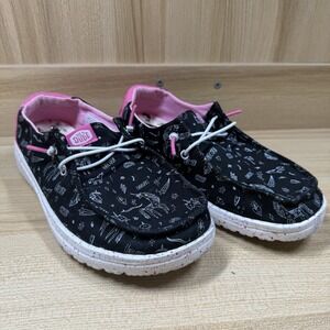 Hey Dude Wendy Youth Unicorn Slip on Loafers Low Top Shoes Black Girls Sz Y4
